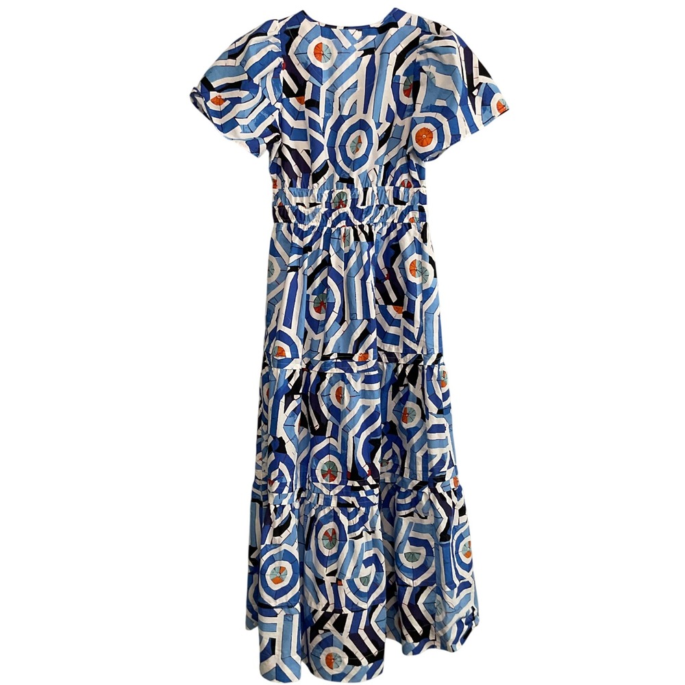 Anthropologie Maxi Dress Womens‎ Small Blue White Geometric Tiered Smocked Waist - Picture 3 of 4